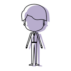 silhouette lilac color shadow of contour caricature faceless groom guy in wedding formal suit with mushroom haircut