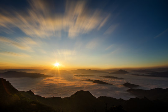 Sunrise at Phu chee dao peak of mountain in Chiang rai,Thailand © artpritsadee