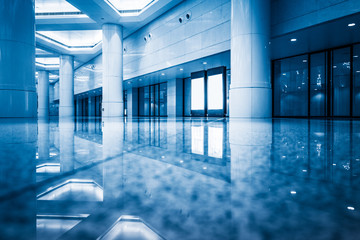 modern building hallway with marbled floor,blue toned,china.