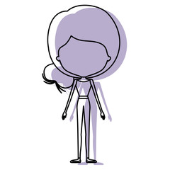 watercolor silhouette with skinny faceless woman in clothes with side bun hairstyle