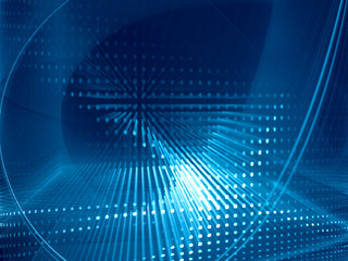 Abstract background element. Fractal graphics series. Curves, blurs and twisted grids composition. Blue and black colors.