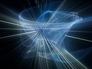 Abstract background element. Fractal graphics series. Curves, blurs and twisted grids composition. Blue and black colors.