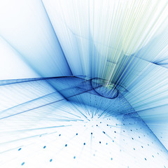 Abstract background element. Fractal graphics series. Curves, blurs and twisted grids composition. Blue and white colors.