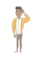 Young african-american man scratching his head.