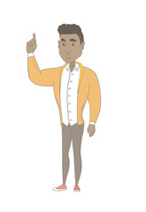 Obraz premium African man with open mouth pointing finger up.