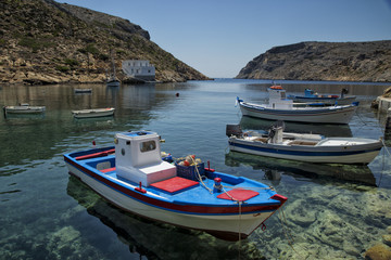 Fototapeta na wymiar Fishing boats in Sifnos in Greece