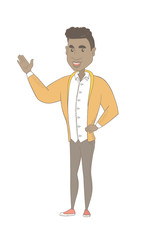 African man pointing at something by his hand.