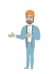 Hindu happy businessman gesturing.