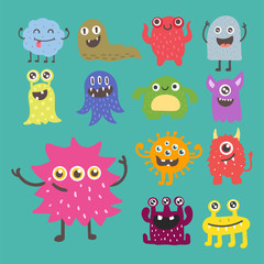 Funny cartoon monster cute alien character creature happy illustration devil colorful animal vector.