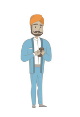 Hindu businessman holding a mobile phone.