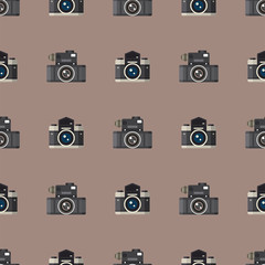 Camera photo optic lenses seamless pattern objective retro photography equipment professional look vector illustration