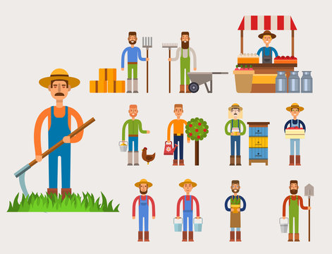Farmer character man agriculture person profession rural gardener worker people vector illustration.