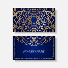 Vector vintage business cards. Floral mandala pattern and ornaments. Oriental design Layout. Islam, Arabic, Indian, ottoman motifs.