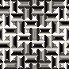 Vector Seamless Black And White Lines Pattern Abstract Background. Cross Shapes Geometric Tiling Ornament.