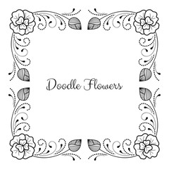 Hand drawn monochrome floral frame. Place for text. Vector illustration