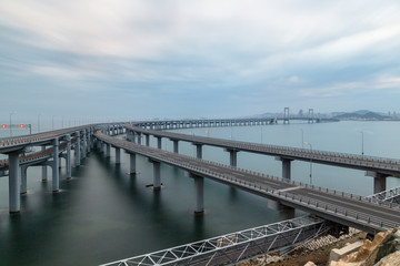 Fototapeta na wymiar The Dalian Xinghai Bay cross-sea bridge,liaoning province,china.