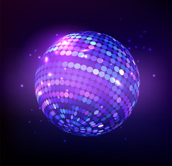 Disco ball isolated illustration. Night Club party light element. Bright mirror golden ball