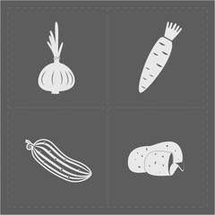 White Vegetable Icon Set on Grey Background