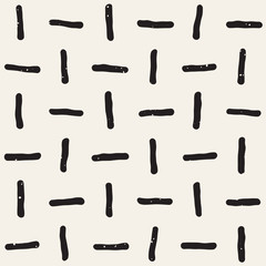 Hand drawn black and white ink abstract seamless pattern. Vector stylish texture. Monochrome geometric shappes paint brush lines