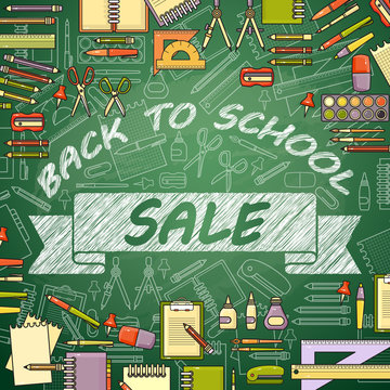 Back to school sale banner on green background.