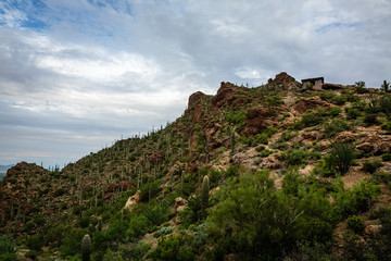 Fototapeta na wymiar A shelter overlooks Avra Valley from the Tucson Mountain Park.