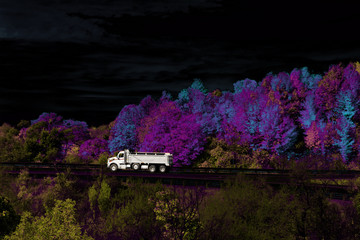 dump truck on a highway off-ramp