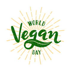 World vegan day Lettering. Vector illustration on white background