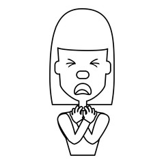 Woman with heart attack face over white background icon