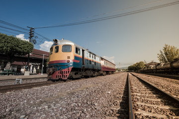 Fototapeta na wymiar Old diesel train in railway station.Lampang,Thailand