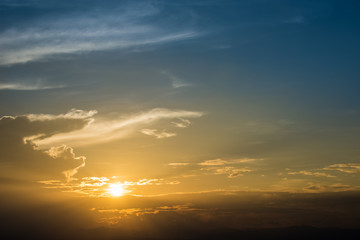 Obraz na płótnie Canvas Yellow light of sunset and blue sky.