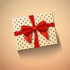Illustration of Vector Gift Box with Red Ribbon. Realistic Vector Present in Gift Packaging. Greeting Card Template