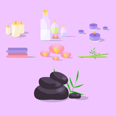 Set of spa attribute. Vector isolated objects. 