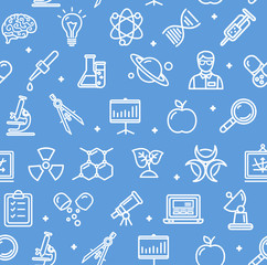 Science Research Flat Pattern With Thin Line Icons