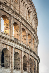 Colosseum at sunset, Rome. Rome best known architecture and landmark. Rome Colosseum is one of the...