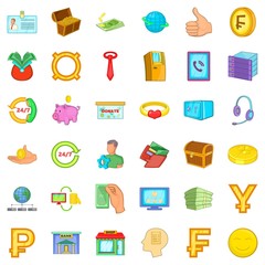 Finance icons set, cartoon style