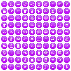 100 logistic and delivery icons set purple