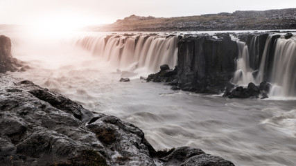 Selfoss waterfall on Jokulsa a Fjollum river, Iceland. Long exposure image.