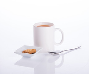 coffee or coffee with cookies on background.