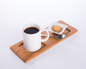 coffee or coffee with cookies on background.