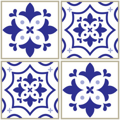 Tiles pattern, Spanish or Portuguese tile blue background, Geometric designs
