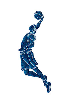 Basketball player dunking designed using grunge brush graphic vector