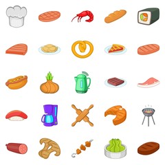 Meat delicacy icons set, cartoon style