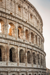Colosseum at sunset, Rome. Rome best known architecture and landmark. Rome Colosseum is one of the...