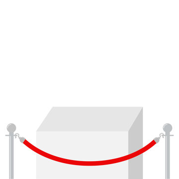 Red rope barrier stanchions turnstile facecontrol Square stage podium. Empty pedestal for display. 3d realistic platform for design. White background Template. Flat design