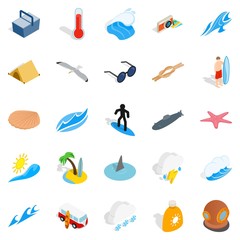 Waves icons set, isometric style