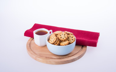 cookies or Tea and cookies on background.