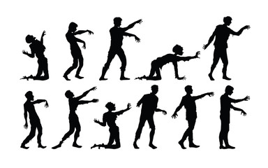 Vector silhouettes of zombies isolated on white background