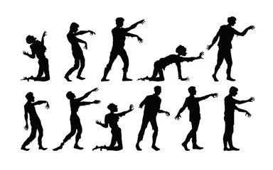 Fotobehang Vector silhouettes of zombies isolated on white background © nataliya_rodenko