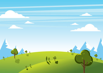 Summer mountain landscape with sky background. Vector illustration.