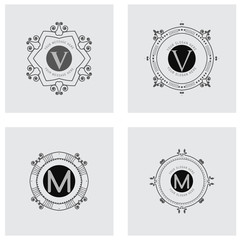 The letters N, M,. Flourishes calligraphic monogram emblem template.